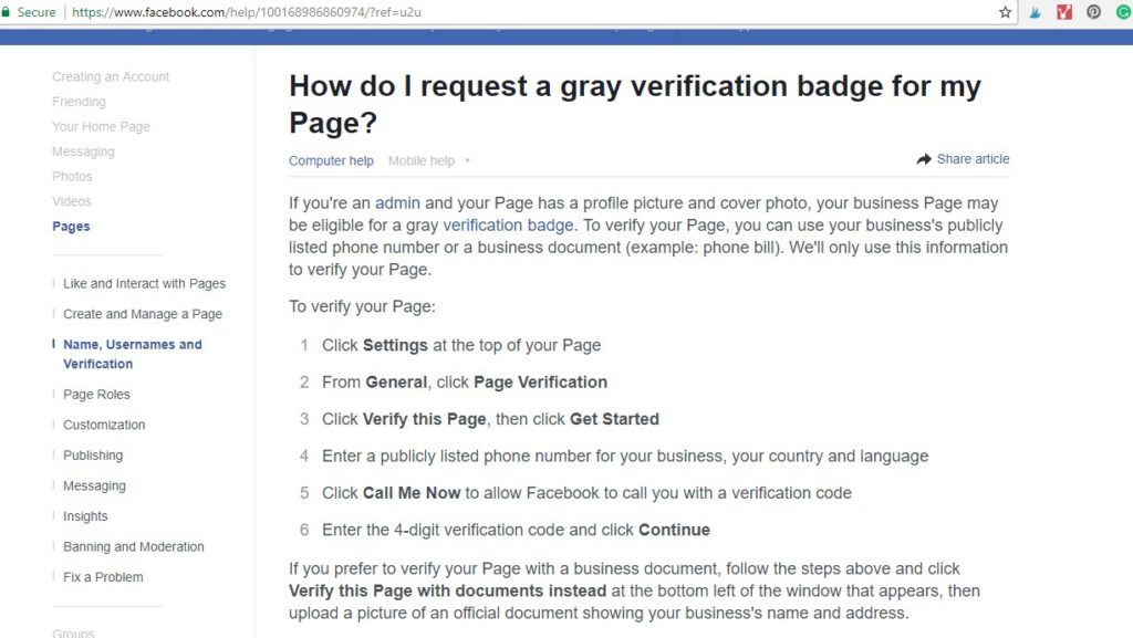 Verify Facebook Account - 